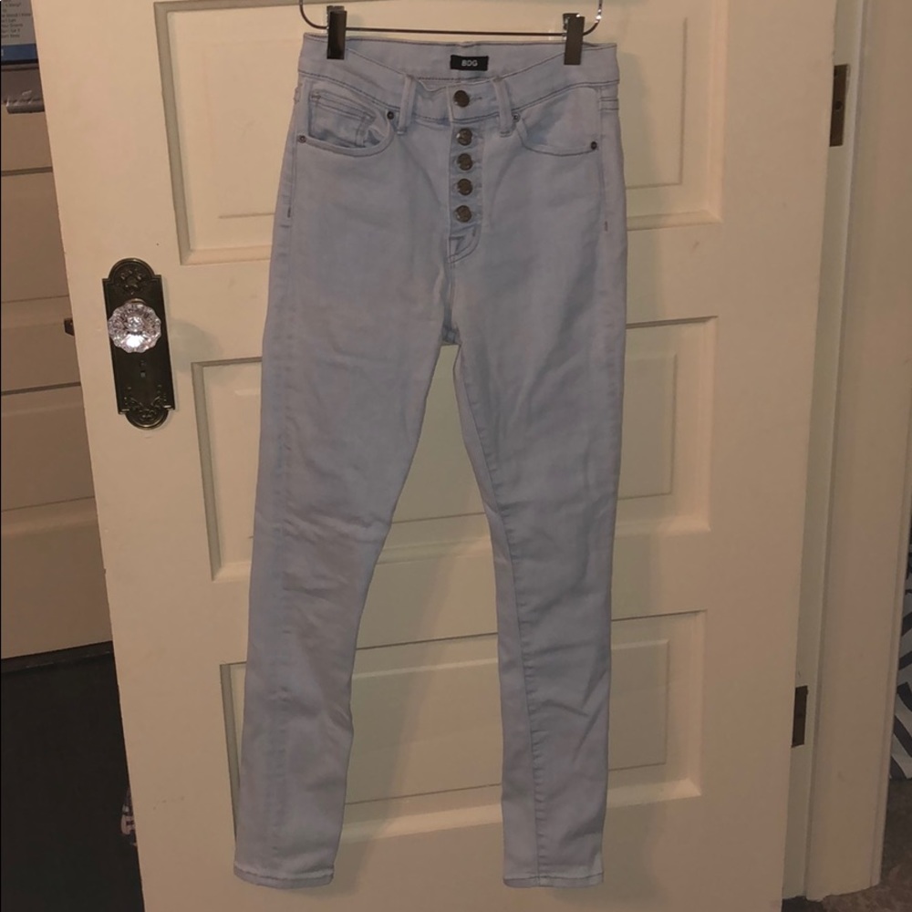 BDG High wasted, light wash skinny jeans